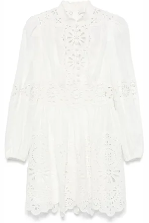 ZIMMERMANN Kleedjes, Dames, Wit, M, Leer, Broderie Anglaise Witte Jurk