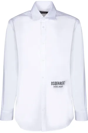 Dsquared2 Overhemden, Heren, Wit, L, Katoen, Katoenen Logo Print Shirt
