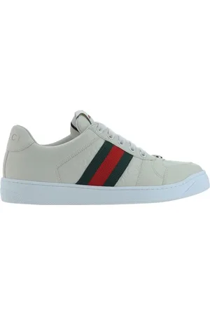 Gucci Schoenen, Dames, Wit, 35 EU, Leer, Lace-Up Platform Sneakers met Schuine Banden