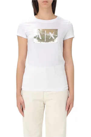 Armani Exchange Tops, Dames, , S, Katoen, Paillet Logo T-shirt