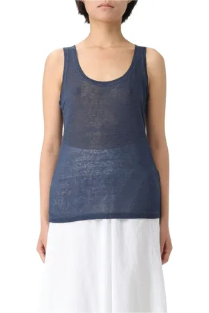 120% Lino Tops, Dames, Blauw, L, Linnen, Navy Linnen Tank Top