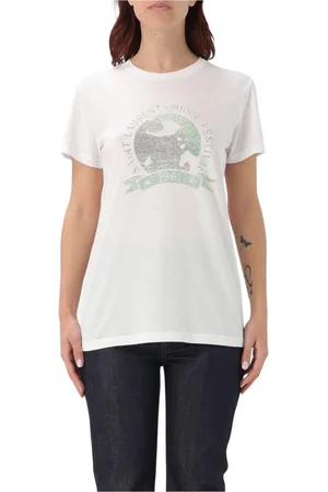 Saint Laurent Tops, Dames, Wit, S, Witte Crew Neck T-Shirt