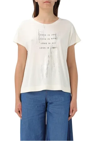 Liu Jo Tops, Dames, Wit, L, Katoen, Metallic Foil Print Korte Mouw T-Shirt