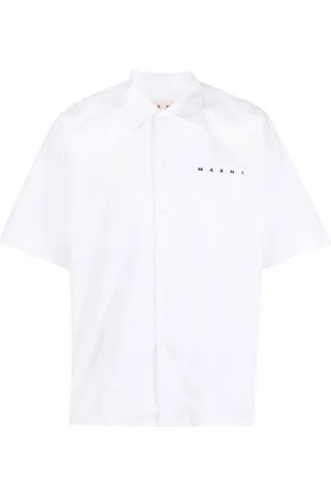 Marni Overhemden, Heren, Wit, S, Katoen, Gedrukt logo popeline overhemd