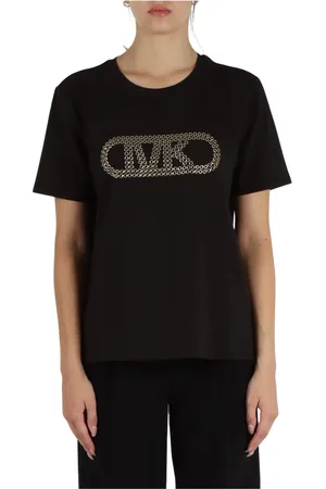 Michael Kors Tops, Dames, Zwart, S, Katoen, Katoenen T-shirt met Metalen Details