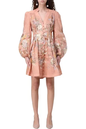 ZIMMERMANN Kleedjes, Dames, Roze, M, Linnen, Bloemenprint Linnen Mini Jurk Elegante Stijl