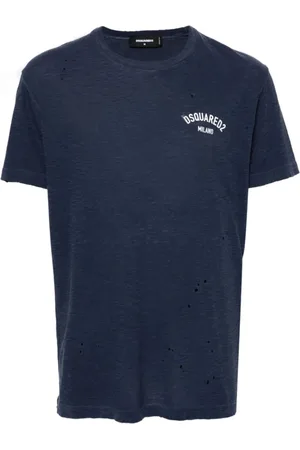 Dsquared2 Tops, Heren, Blauw, 2Xl, Katoen, Navy Distressed T-Shirt