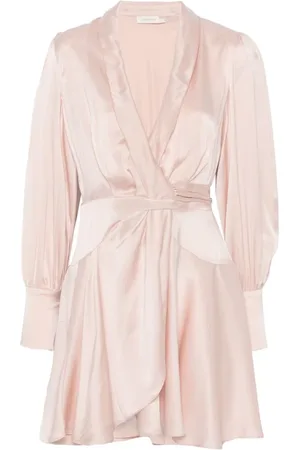 ZIMMERMANN Kleedjes, Dames, Roze, S, V-Hals Sjaalkraag Jurk