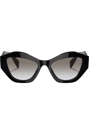 Prada Accessoires, Dames, Zwart, ONE Size, Geometrische Tempel Zonnebril