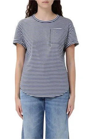 Brunello Cucinelli Tops, Dames, Blauw, 2Xl, Katoen, Multicolor Gestreept Zak T-shirt