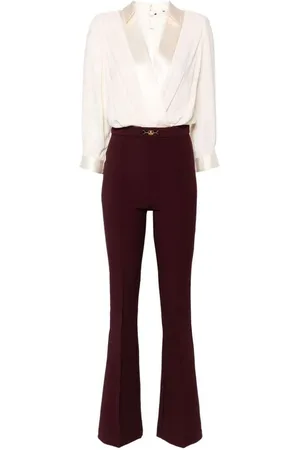 Elisabetta Franchi Jumpsuits & Playsuits, Dames, Veelkleurig, M, Zijdenmix Jumpsuit met Gekruiste Halslijn