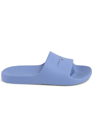 Tommy Hilfiger Schoenen, Dames, Blauw, 36 EU, Blauwe Slide Sandalen met EVA en Bloom Foam