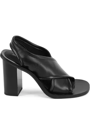 Calvin Klein Schoenen, Dames, Zwart, 37 EU, Polyester, Zwarte Strappy Hoge Hak Sandaal