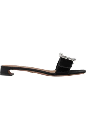 Dolce & Gabbana Schoenen, Dames, Zwart, 37 1/2 EU, Leer, Kristallen Gesp Velvet Slides Hak Sandalen