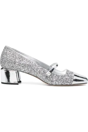 Jimmy Choo Schoenen, Dames, Grijs, 38 EU, Leer, Elisa 45 Zilveren Glitter Leren Pumps