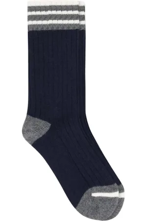 Brunello Cucinelli Ondergoed, Heren, Blauw, M, Luxe Zachte Gebreide Sokken in Grijs