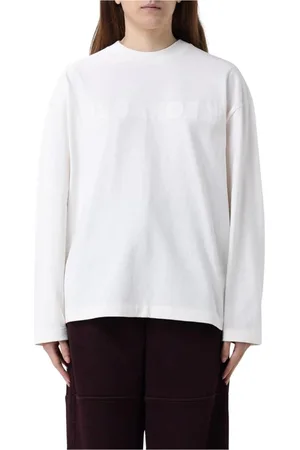 Jil Sander Tops, Dames, Wit, S, Katoen, Wit Langarm T-shirt Minimalistisch Ontwerp