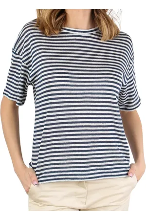 Max Mara Tops, Dames, Wit, M, Linnen, Linnen bootnekshirt met korte mouwen