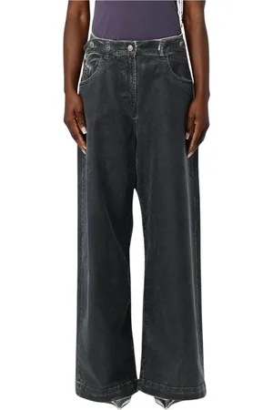 The Attico Jeans, Dames, Zwart, W26, Katoen, Houtskool Corduroy Wide Leg Jeans