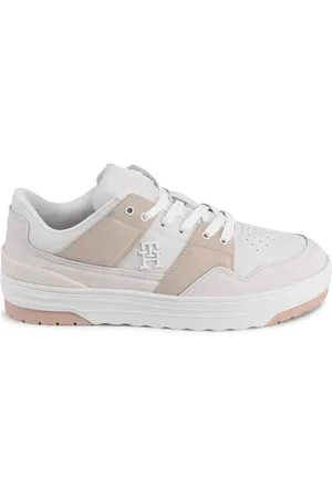 Tommy Hilfiger Schoenen, Dames, Wit, 39 EU, Leer, Witte Leren Sneaker met Polyurethaan Detail