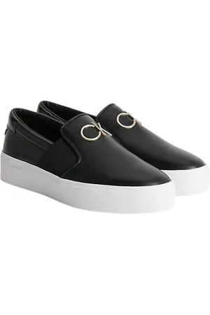 Calvin Klein Schoenen, Dames, Zwart, 40 EU, Platform Slip-On Sneakers met Hardware