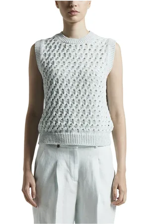 PESERICO SIGN Truien, Dames, Groen, 3Xs, Katoen, Katoenen cordonetto top met pailletten