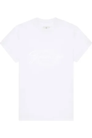 Givenchy Tops, Dames, Wit, S, Katoen, Handtekening Logo Tee voor Vrouwen