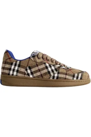 Burberry Schoenen, Heren, , 44 EU, Katoen, Groene Check Terrace Sneakers