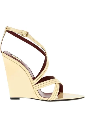 Saint Laurent Schoenen, Dames, Wit, 36 1/2 EU, Witte Leren Sleehak Sandalen