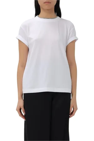 Brunello Cucinelli Tops, Dames, Wit, L, Katoen, Grijze relaxte pasvorm katoenen T-shirt