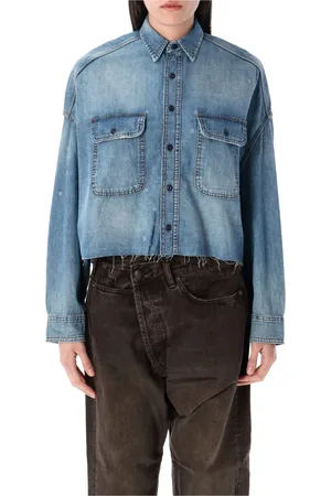 R13 Jassen, Dames, Blauw, S, Denim, Denim Cropped Shirt