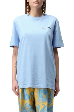 Etro Tops, Dames, Blauw, XS, Katoen, Blauw Logo T-shirt voor Vrouwen