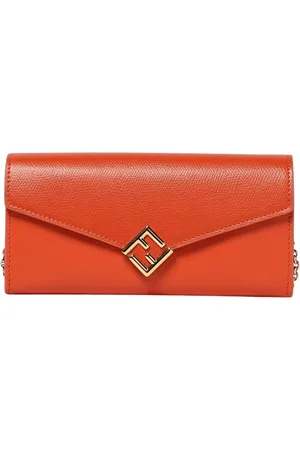 Fendi Tassen, Dames, Oranje, ONE Size, Leer, Roze Portemonnee Ketting Elegant Ontwerp