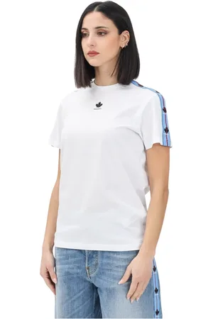 Dsquared2 Tops, Dames, Wit, S, Katoen, Wit T-shirt met esdoornbladlogo