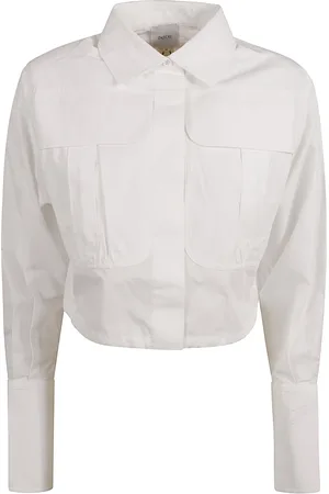 Patou Blouses & Shirts, Dames, Wit, S, Witte Cropped Safari Shirt