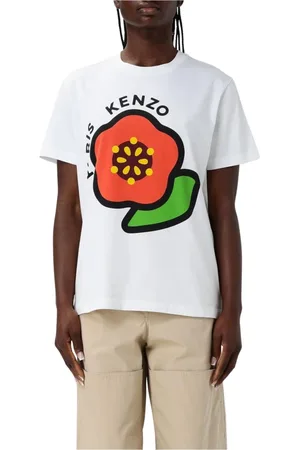 Kenzo Tops, Dames, Wit, M, Katoen, Witte Bloemen Grafische Tee