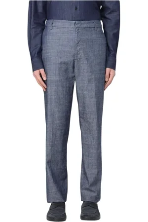 Dondup Broeken, Heren, Blauw, W34, Katoen, Blauwe Linnen Katoenen Broek
