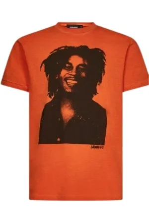 Dsquared2 Tops, Heren, Oranje, XL, Katoen, Bob Marley katoenen T-shirt