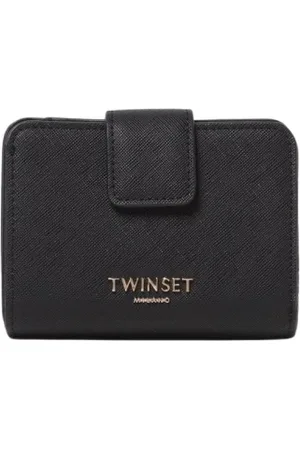 Twin-Set Accessoires, Dames, Zwart, ONE Size, Leer, Zwarte Trifold Portemonnee Drukknoop Sluiting