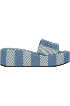 Fendi Schoenen, Dames, Blauw, 37 EU, Gestreepte Plateau Sandalen