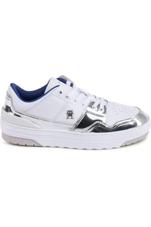 Tommy Hilfiger Schoenen, Dames, Veelkleurig, 38 EU, Leer, Grijze Leren Sneaker Minimalistisch Ontwerp