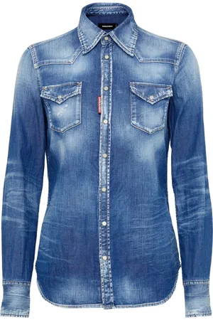 Dsquared2 Blouses & Shirts, Dames, Blauw, 2Xs, Denim, 470 Navy Camicia Denim Overhemd