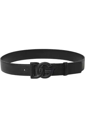 Dolce & Gabbana Accessoires, Heren, Zwart, 95 CM, Leer, Leren Riem met Logogesp