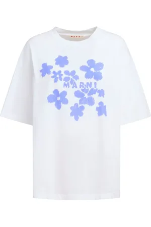 Marni Tops, Dames, Wit, 2Xs, Katoen, T-shirt met korte mouwen en bloemenprint