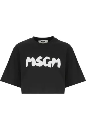 Msgm Tops, Dames, Zwart, S, Zwart Logo Print T-shirt