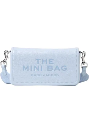 Marc Jacobs Tassen, Dames, Blauw, ONE Size, Leer, Roze Geëtste Logo Clutch Tas