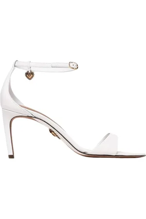 Dolce & Gabbana Schoenen, Dames, Wit, 38 1/2 EU, Leer, Witte sandalen met hoge hakken hart bedel