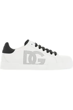 Dolce & Gabbana Schoenen, Heren, Wit, 44 EU, Leer, Portofino Leren Sneakers met Geperforeerd Logo