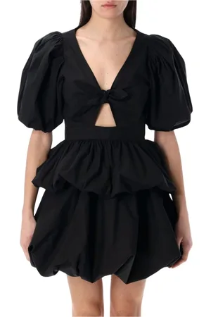 ROTATE Kleedjes, Dames, Zwart, 4Xs, Katoen, Zwarte Pofmouwen Mini Jurk