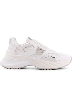 Pinko Schoenen, Dames, Wit, 39 EU, Leer, Witte Sneakers met Mesh Details